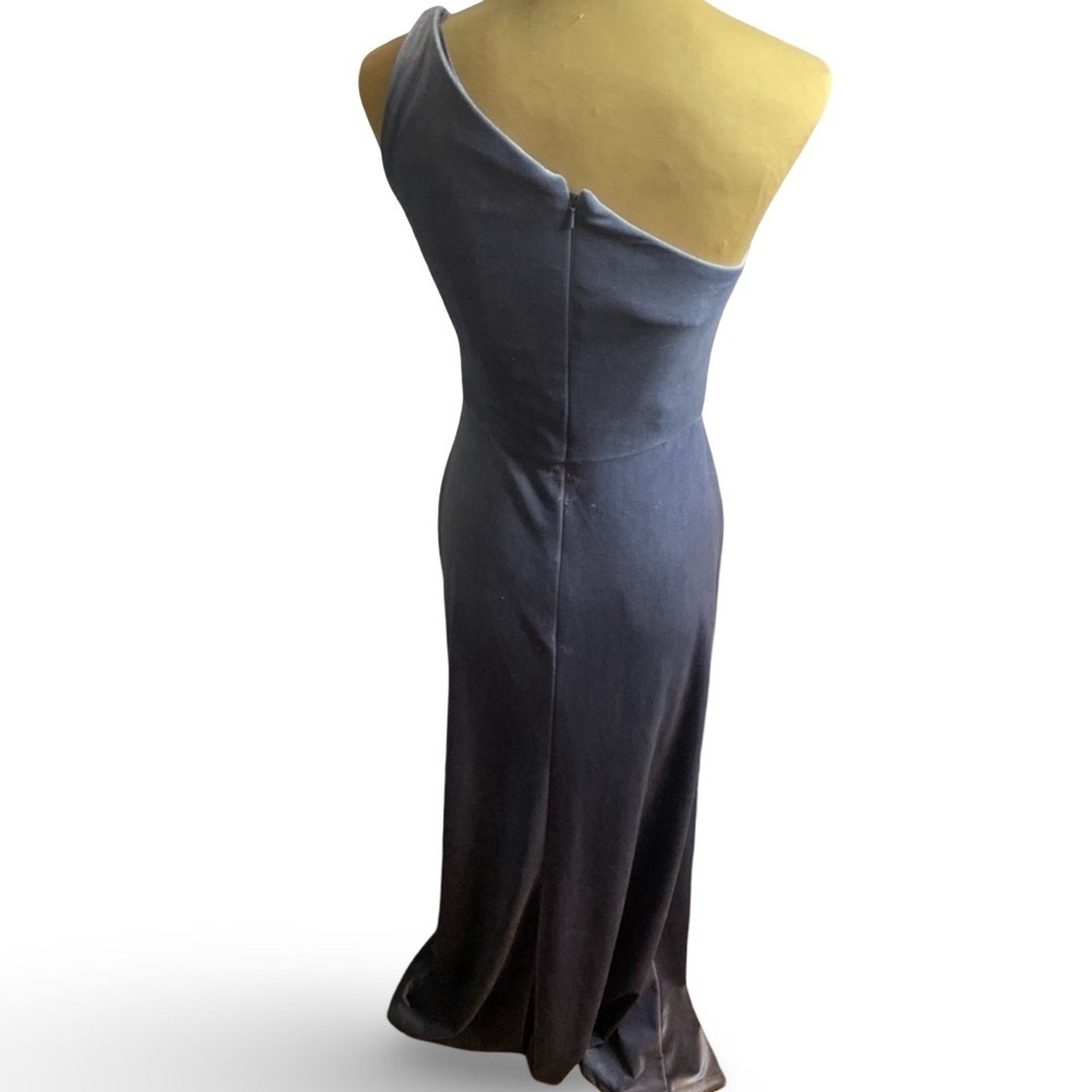 Jenny Yoo Cybill One Shoulder Gown | Chambray Bluestone Velvet | Size 4 - Picture 11 of 16